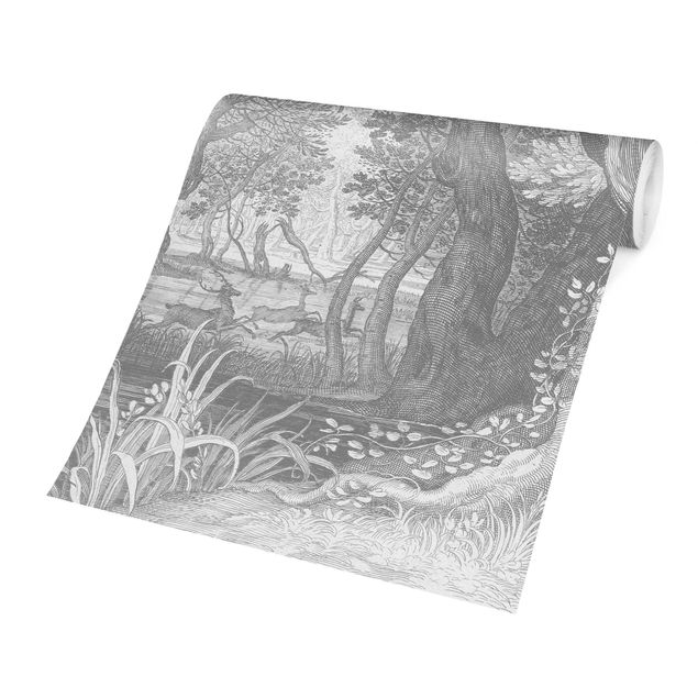 Wallpaper - Forest Copperplate Engraving