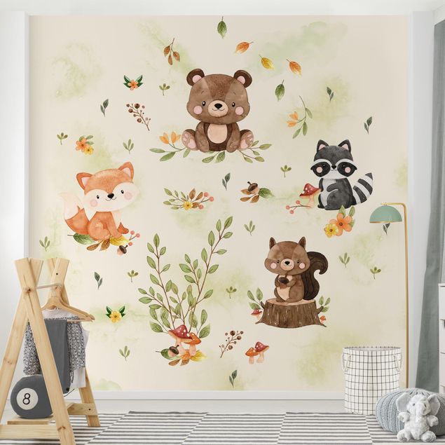Wallpaper - Forest Animals Autumn Bear Squirrel Raccoon