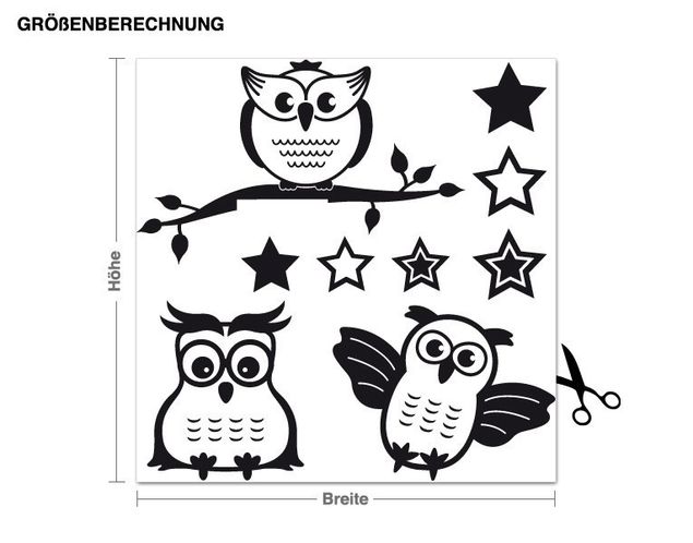 Autocolantes de parede animais da floresta Owls set with stars