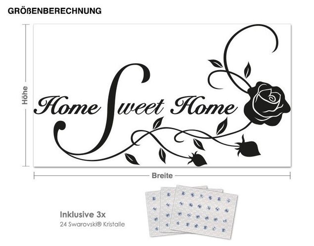 Wall decals quotes Sweet Home incl. 3x 15 Swarovski® Crystals
