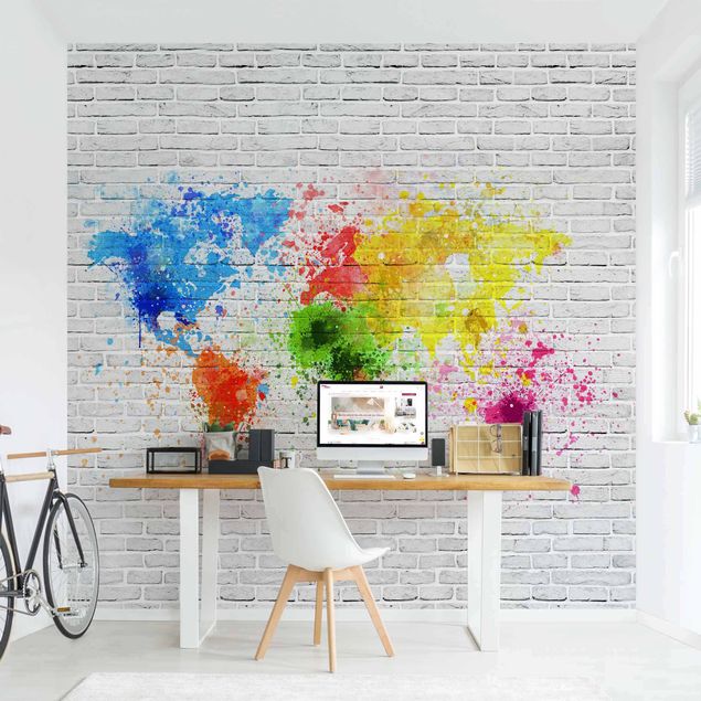 Wallpaper - White Brick Wall World Map