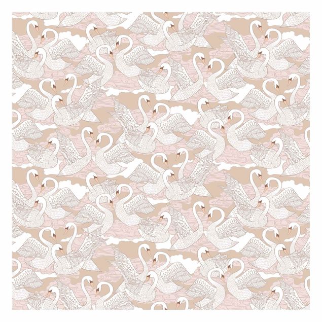 Wallpaper - White Swans On Beige