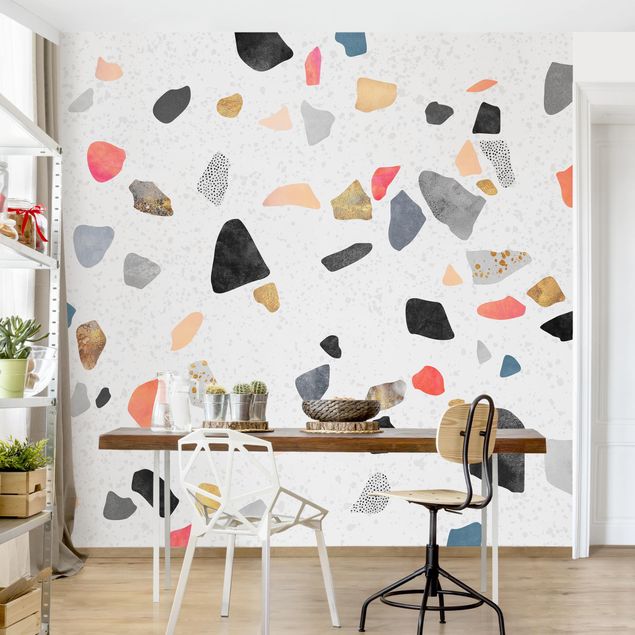 Wallpaper - White Terrazzo With Gold Stones