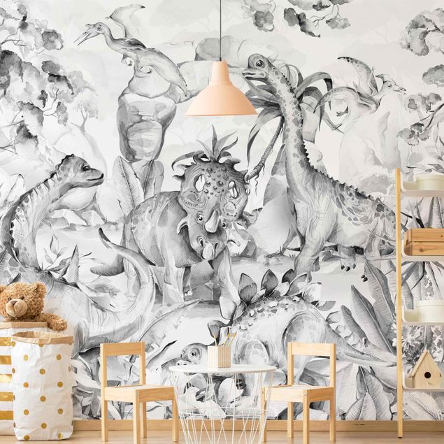 Wallpaper - World Of Dinosaurs Black and White