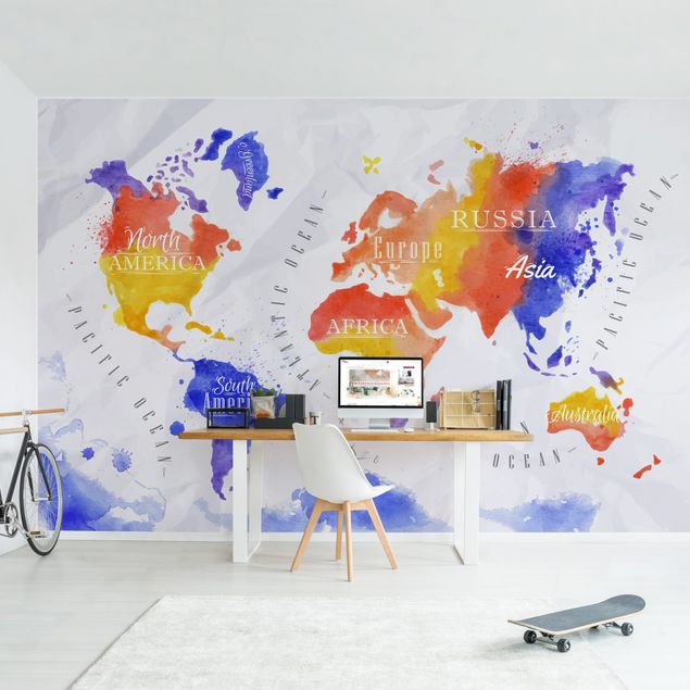 Wallpapers World Map Watercolour Purple Red Yellow