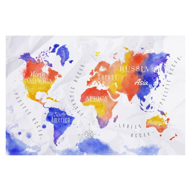 Wallpaper - World Map Watercolour Purple Red Yellow