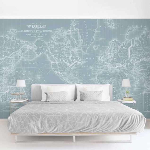 Wallpaper - World Map In Ice Blue