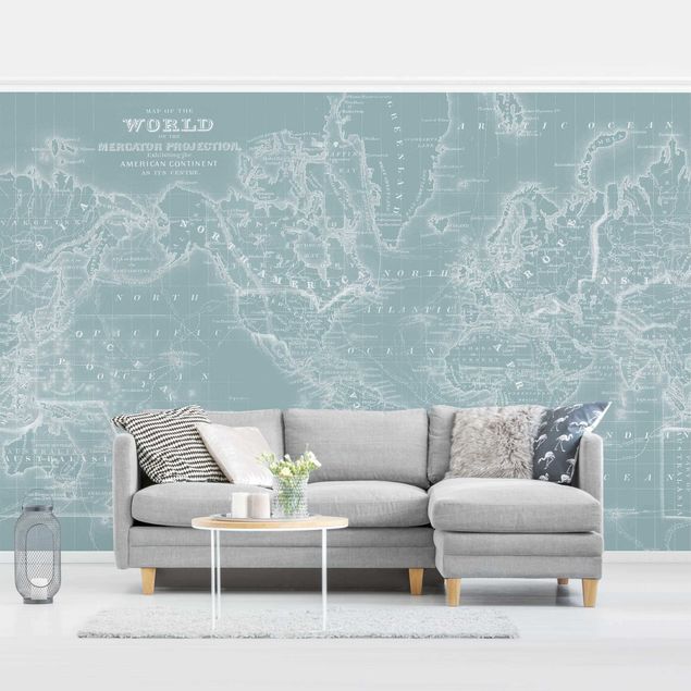 Wallpaper - World Map In Ice Blue