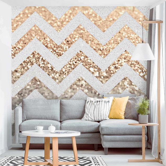 Wallpapers Zigzag Lines With Golden Glitter and Silver
