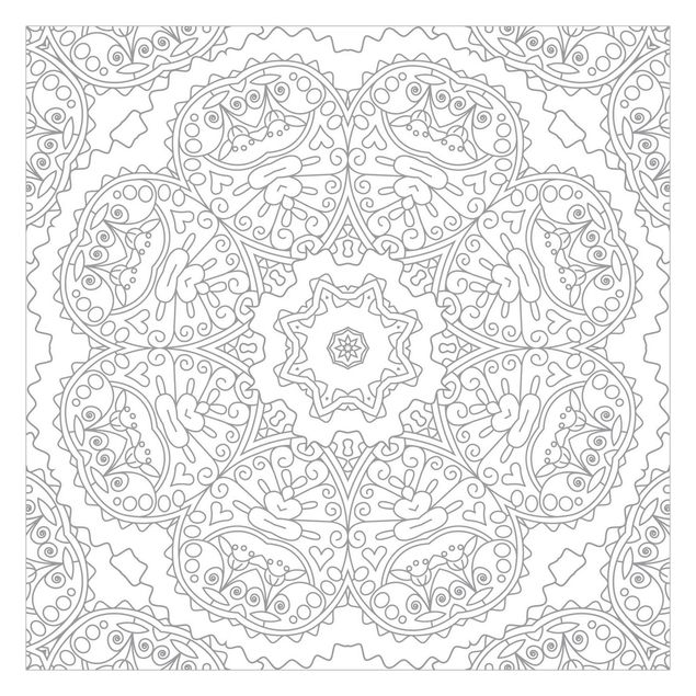 Wallpaper - Zigzag Mandala Flower With Star In Grey