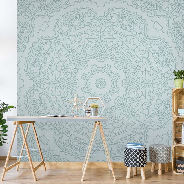 Wallpapers Jagged Mandala Flower With Star In Turquoise