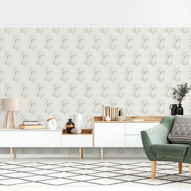 Wallpaper - Delicate Flowers In Grey