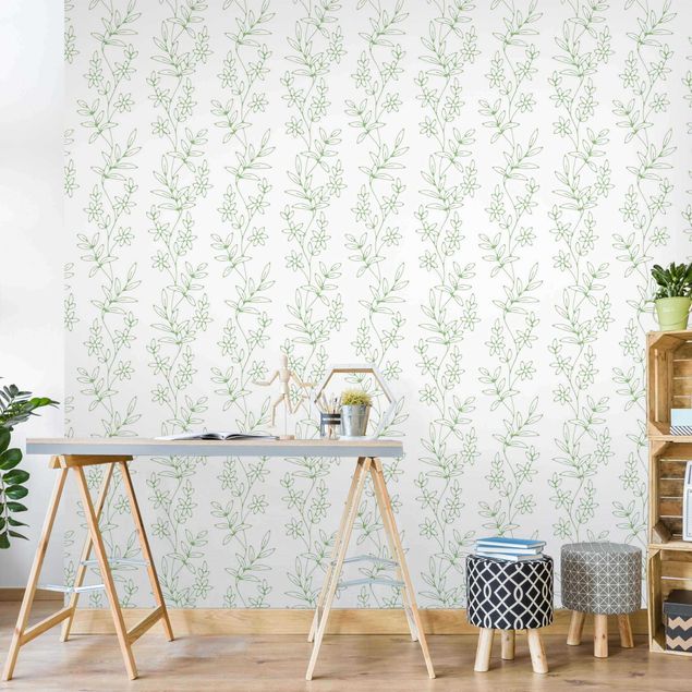Wallpaper - Delicate Climbing Flowers In Green
