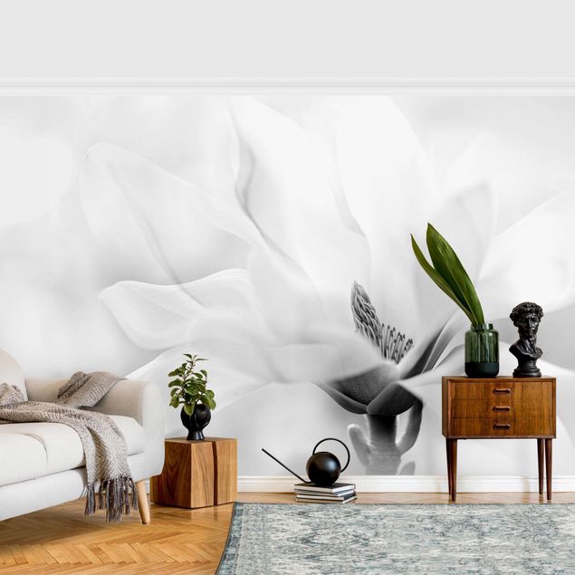 Wallpaper - Delicate Magnolia Flowers Black and White