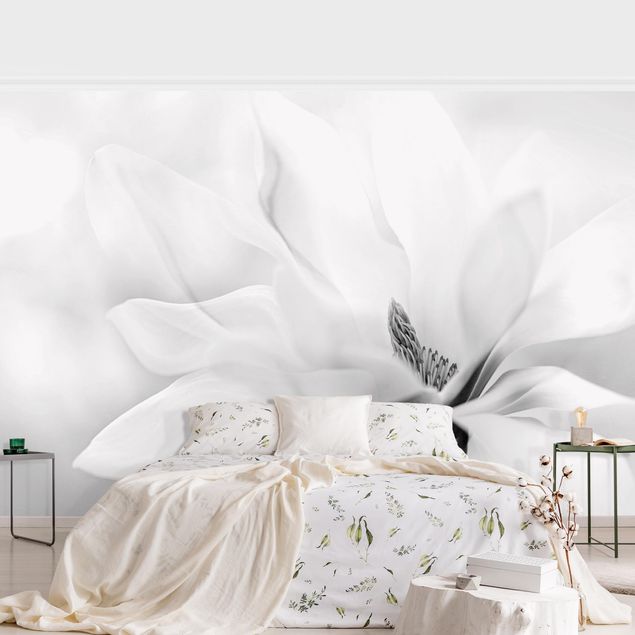 Wallpaper - Delicate Magnolia Flowers Black and White