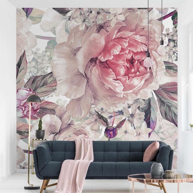 Wallpapers Delicate Watercolour Peony Pattern