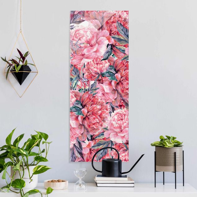 Magnettafel Glas Delicate Watercolour Red Peony Pattern