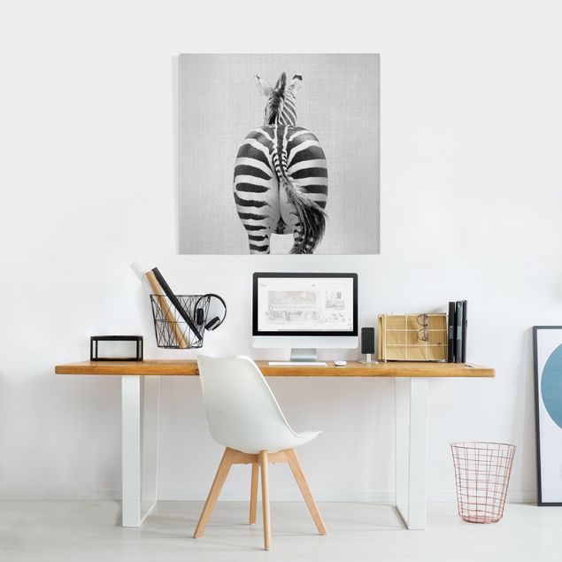 Canvas print - Zebra From Behind Black And White - Square 1:1
