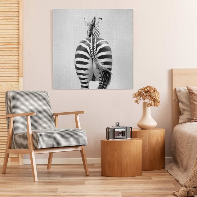Canvas print - Zebra From Behind Black And White - Square 1:1