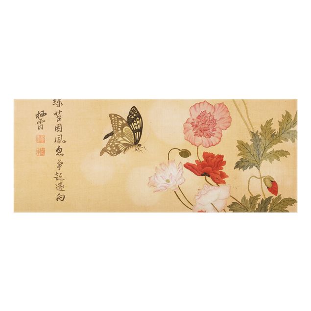 Glass splashback Yuanyu Ma - Poppy Flower And Butterfly