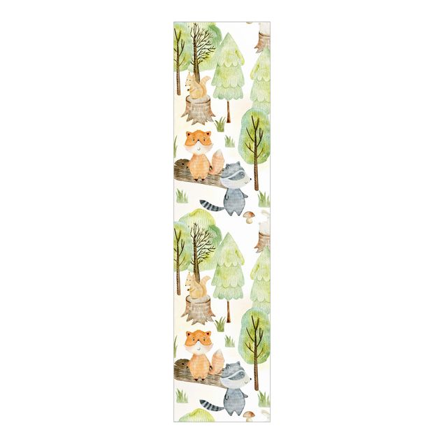 Sliding panel curtain - Fox And Bear With Trees