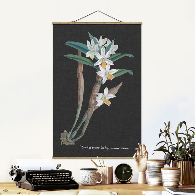 Fabric print with poster hangers - White Orchid On Linen I