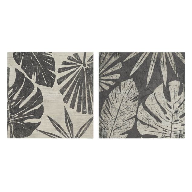 Print on canvas - Palm Leaves In Front Of Dark Gray Set I