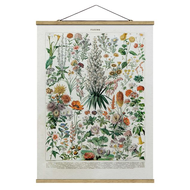Fabric print with poster hangers - Vintage Board Flowers I