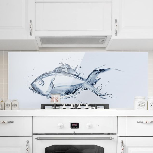 Glass splashback kitchen animals Liquid Silver Fish