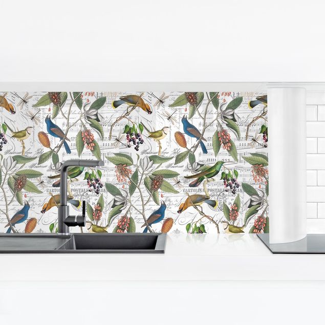 Kitchen wall cladding - Nostalgic Berry Blues With Birds Of Paradise