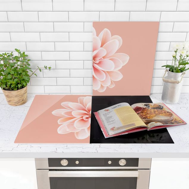 Glass stove top cover - Dahlia Pink Pastel White Centered