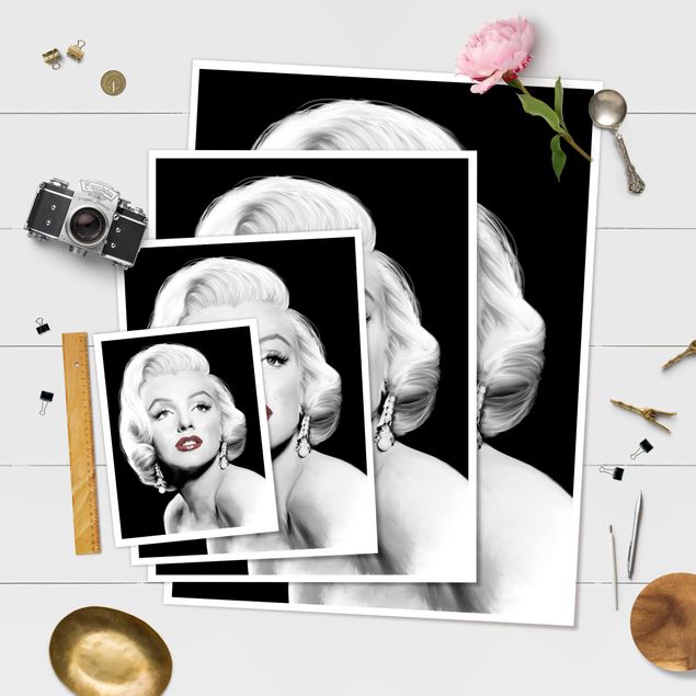 Poster black and white - Marilyn With Earrings