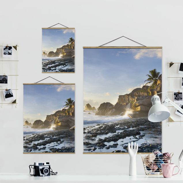 Fabric print with poster hangers - Sunset On The Island Paradise