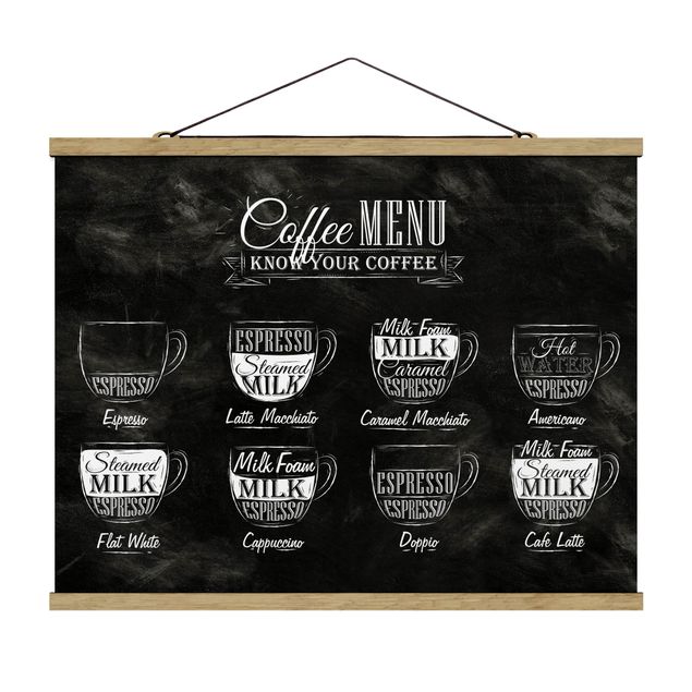 Fabric print with poster hangers - Coffee Varieties Chalkboard