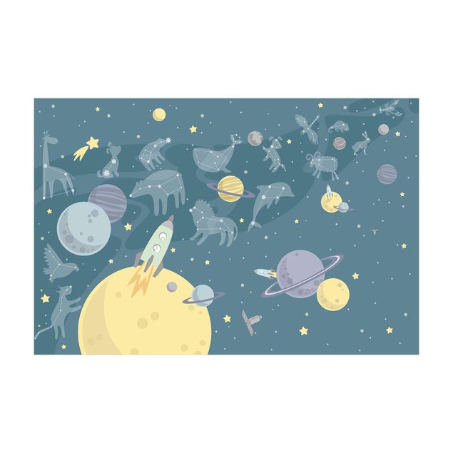blue area rugs Planets With Zodiac And Rockets