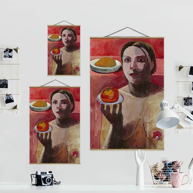 Fabric print with poster hangers - Paula Modersohn-Becker - Semi-nude Italian Woman with Plate