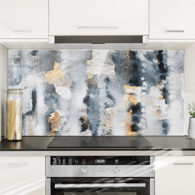 Patterned glass splashbacks Abstract Watercolour With Gold