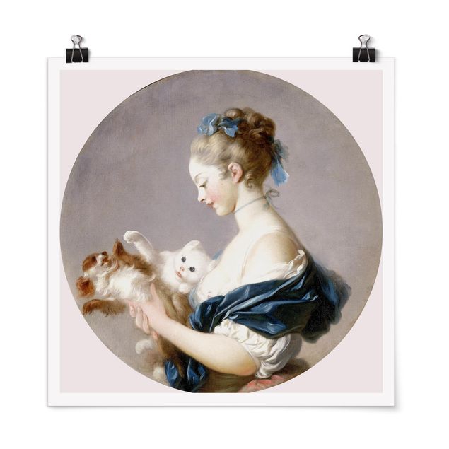 Poster - Jean Honoré Fragonard - Girl playing with a Dog and a Cat