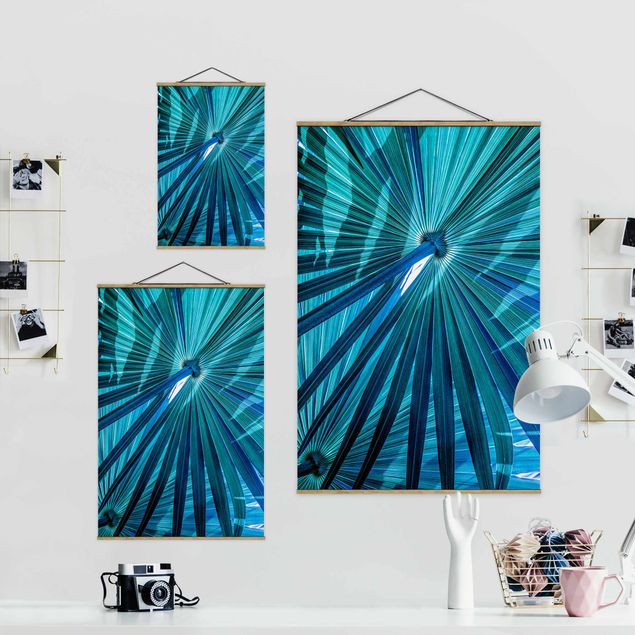 Fabric print with poster hangers - Tropical Plants Palm Leaf In Turquoise