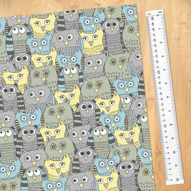 Adhesive film for furniture - Pattern With Funny Owls Blue