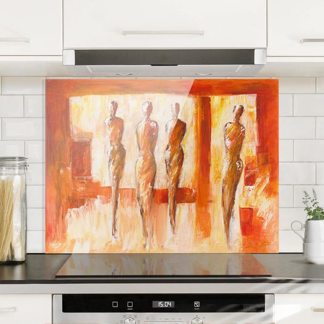 Glass splashback abstract Petra Schüßler - Four Figures In Orange