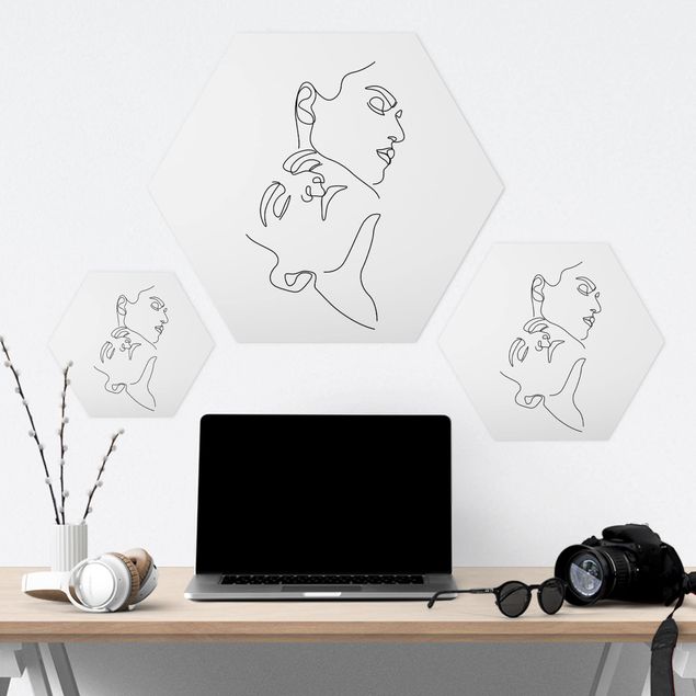 Forex hexagon - Line Art Women Faces White