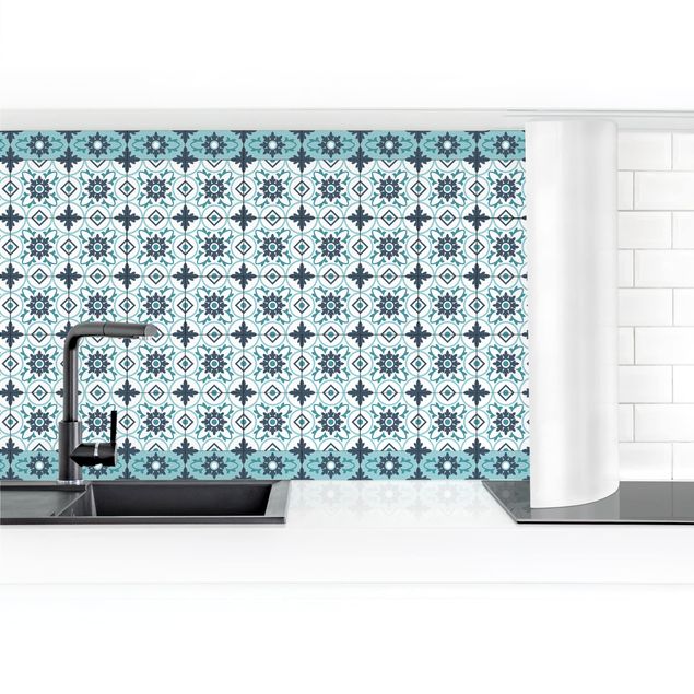 Kitchen wall cladding - Geometrical Tile Mix Flower Turquoise