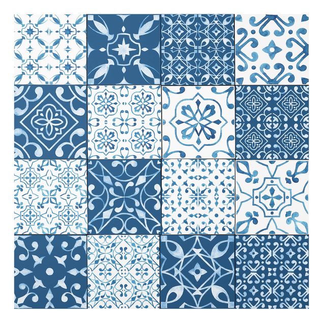 Glass Splashback - Tile Pattern Mix Blue White - Square 1:1