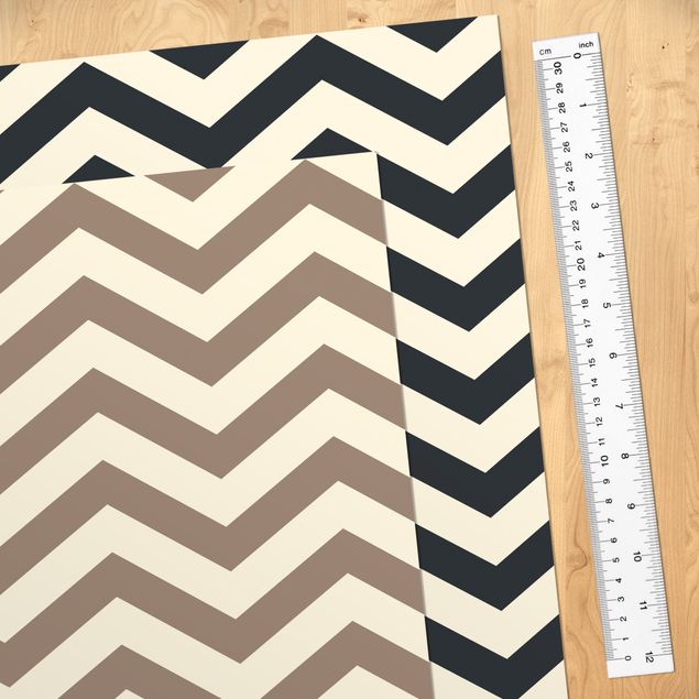Adhesive film - Modern Zigzag Stripe Pattern In Cappucino And Anthracite