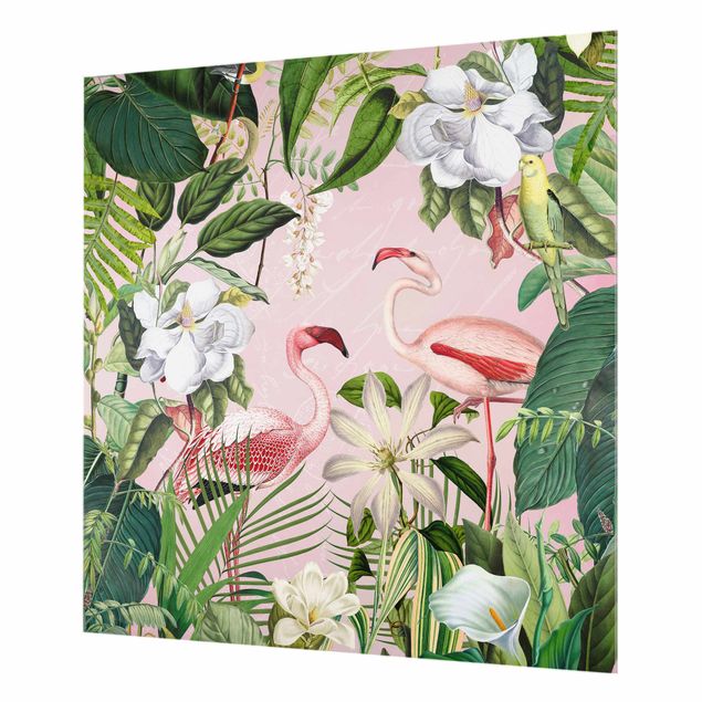 Splashback - Tropical Flamingos With Plants In Pink - Square 1:1