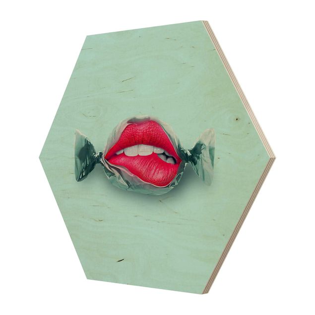 Wooden hexagon - Candy With Lips