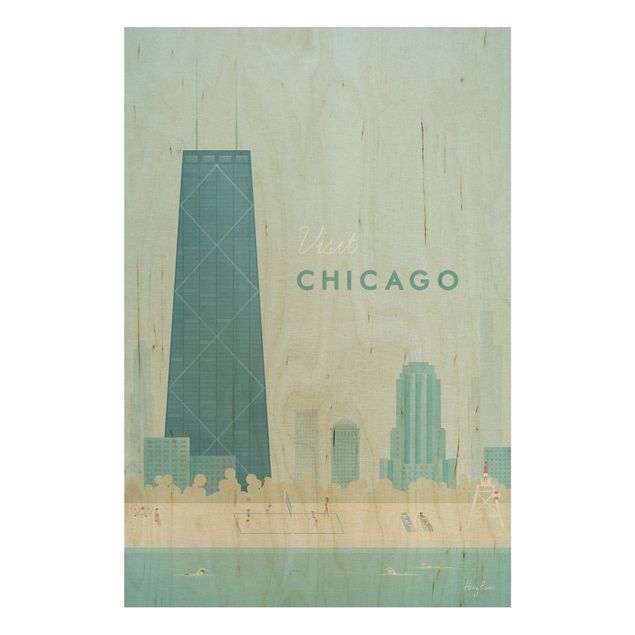 Print on wood - Travel Poster - Chicago