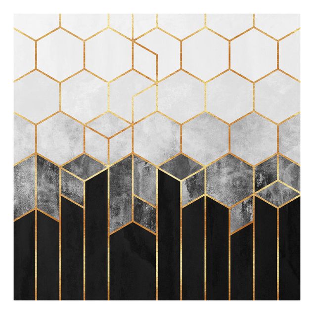 Print on forex - Golden Hexagons Black And White