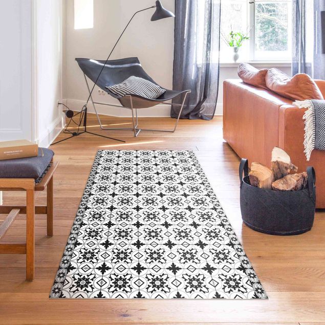Outdoor rugs Geometrical Tile Mix Flower Black